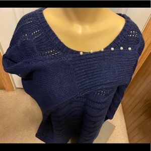 Blue, XL Sweater w/Pearl Trim Sleeves - NWOT